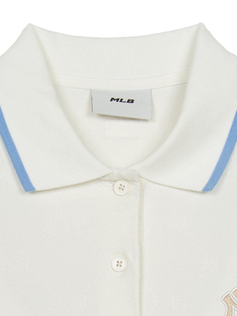 Áo Polo MLB Women's Dia Mono Tonton Jacquard Collar T-Shirt New York Yankees Ivory