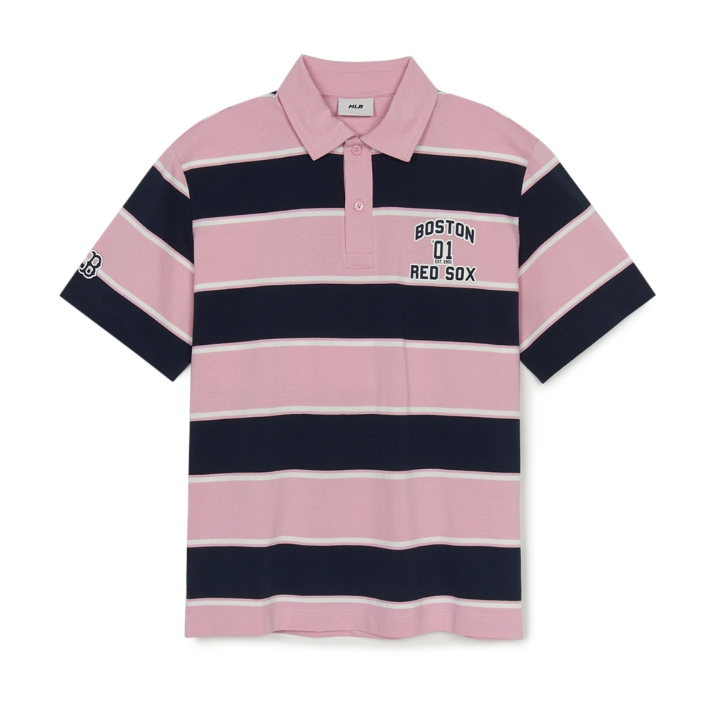 Áo Polo MLB Varsity Stripe Overfit Collar T-Shirt Boston Red Sox Pink