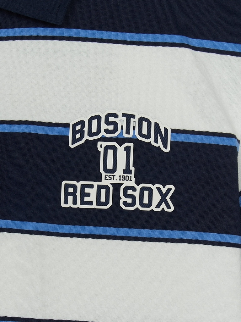 Áo Polo MLB Varsity Stripe Overfit Collar T-Shirt Boston Red Sox Navy