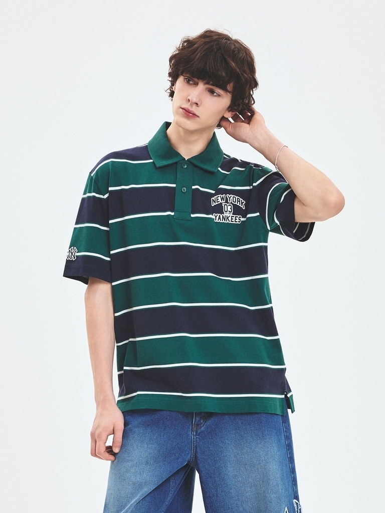Áo Polo MLB Varsity Stripe Overfit Collar T-Shirt New York Yankees Green