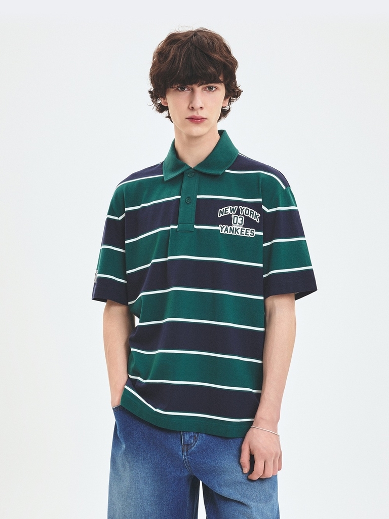 Áo Polo MLB Varsity Stripe Overfit Collar T-Shirt New York Yankees Green