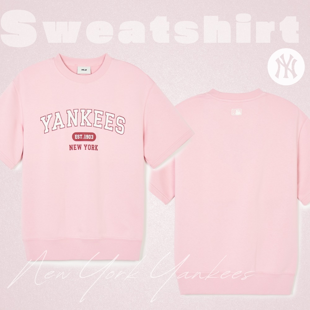Áo Sweatshirt MLB Korea Varsity Short Sleeve New York Yankees Pink