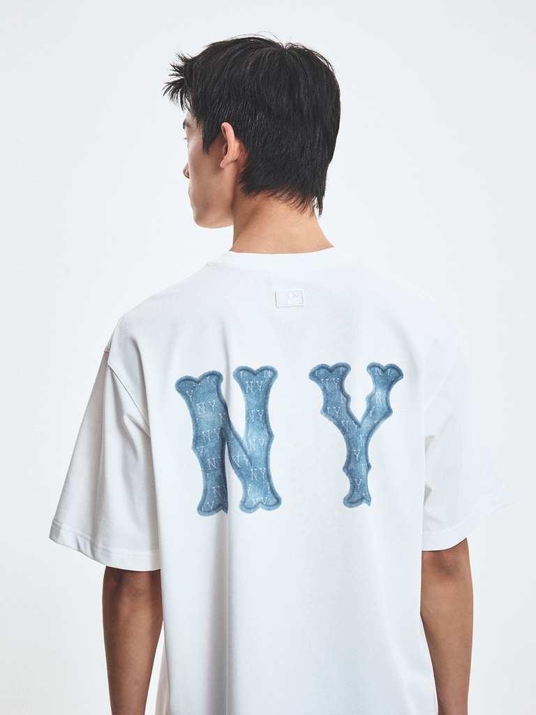 Áo Thun MLB Basic Denim-like Coopers Overfit Short Sleeve T-shirt New York Yankees Ivory