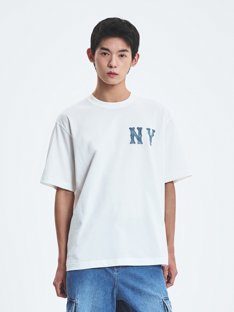 Áo Thun MLB Basic Denim-like Coopers Overfit Short Sleeve T-shirt New York Yankees Ivory