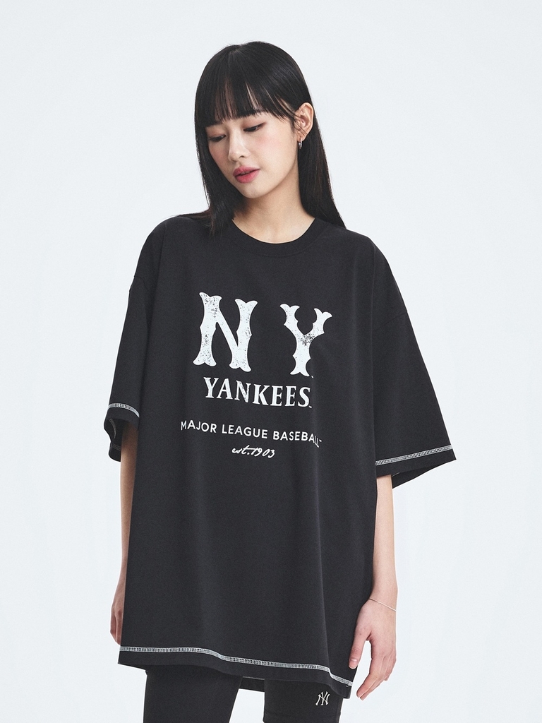 Áo Thun MLB Basic Coopers Logo Mega Overfit Functional Short Sleeve T-Shirt New York Yankees Black