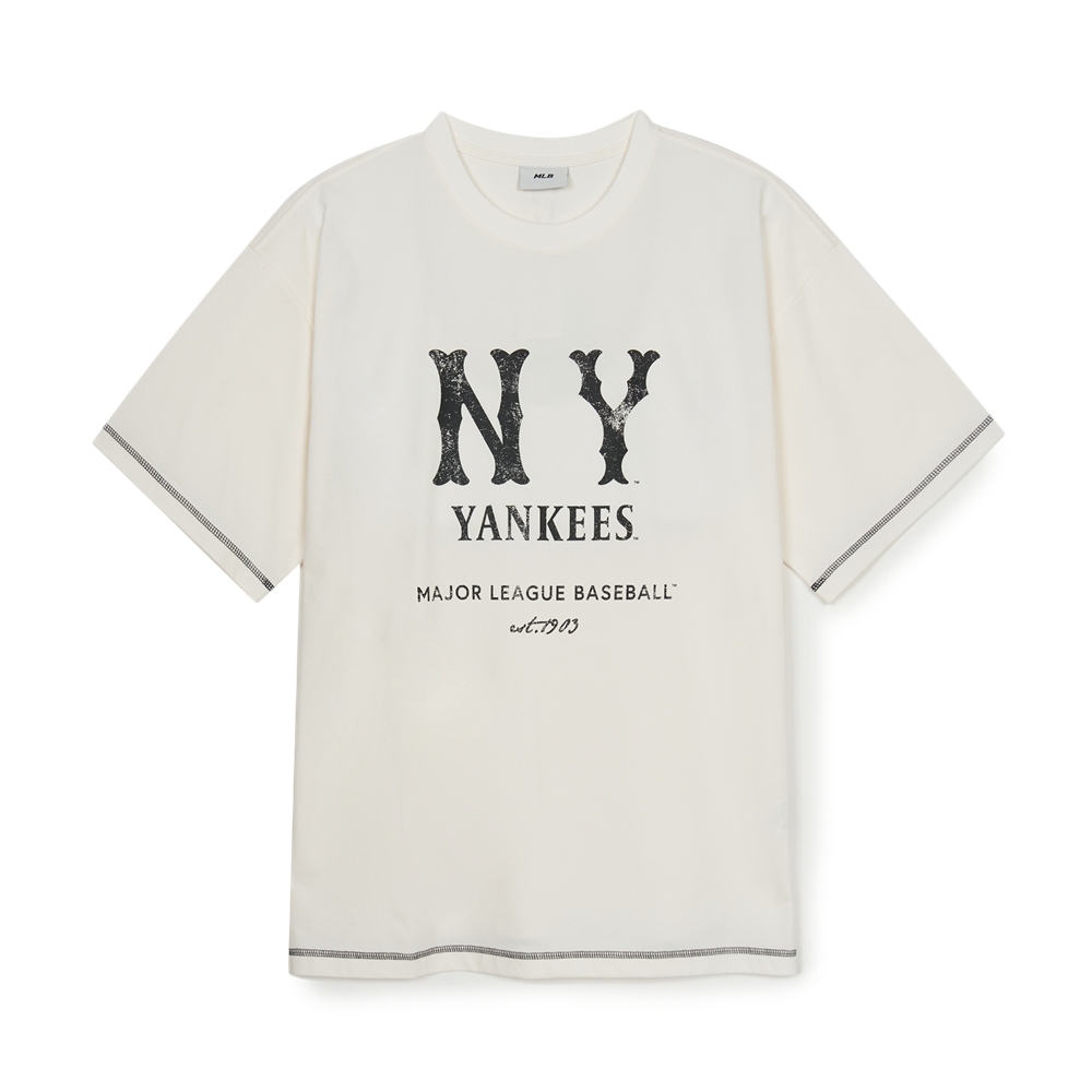 Áo Thun MLB Basic Coopers Logo Mega Overfit Functional Short Sleeve T-Shirt New York Yankees Ivory
