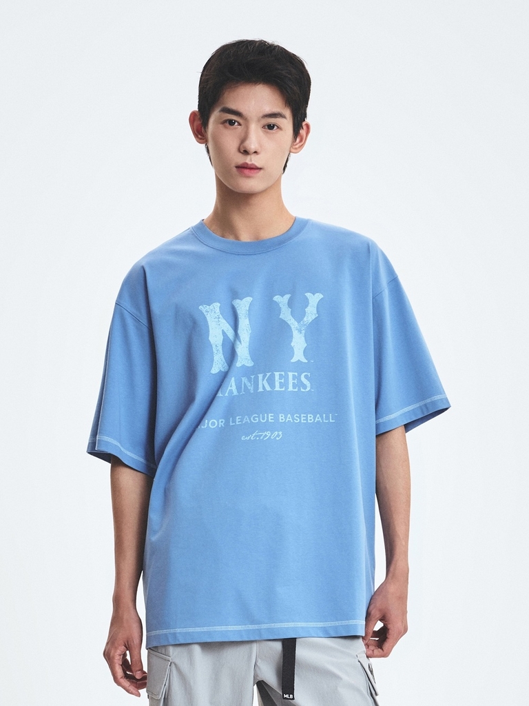 Áo Thun MLB Basic Coopers Logo Mega Overfit Functional Short Sleeve T-Shirt New York Yankees Blue