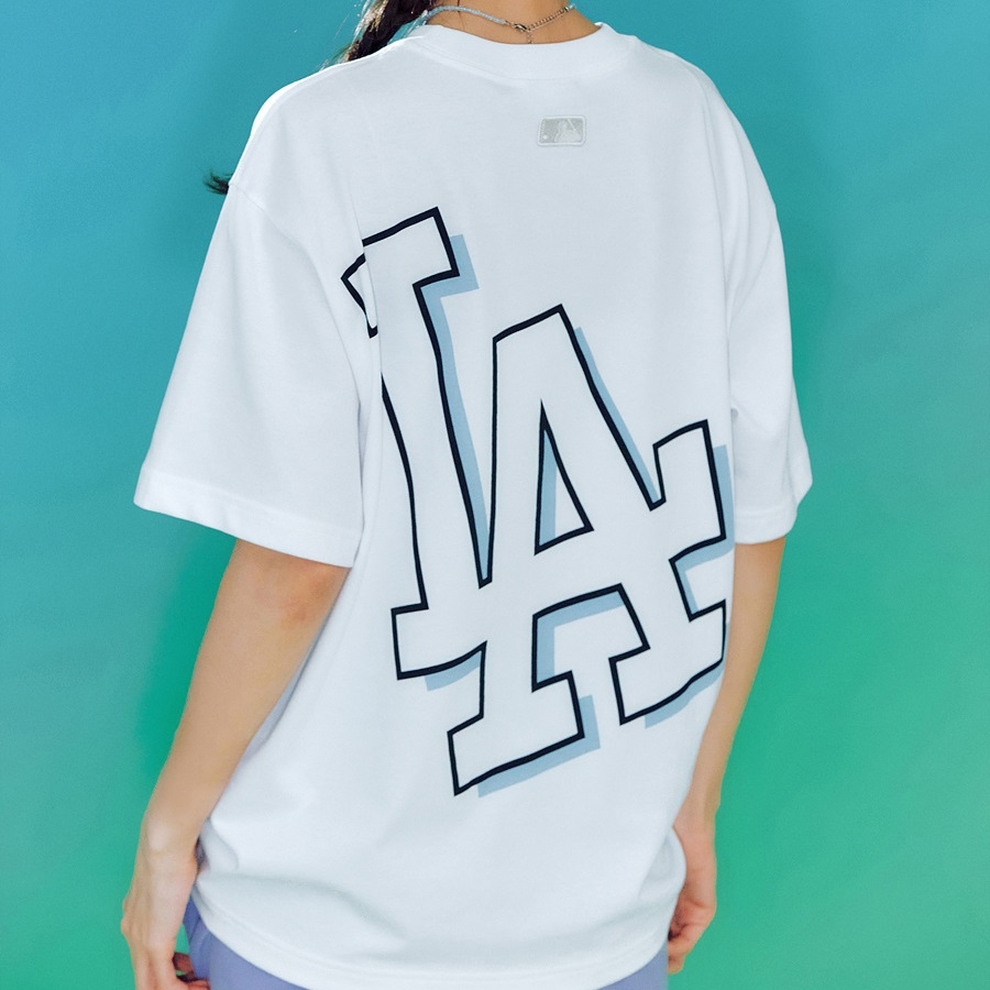 Áo Thun MLB Basic Mega Logo Overfit LA Dodgers Off White