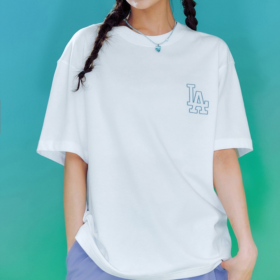 Áo Thun MLB Basic Mega Logo Overfit LA Dodgers Off White