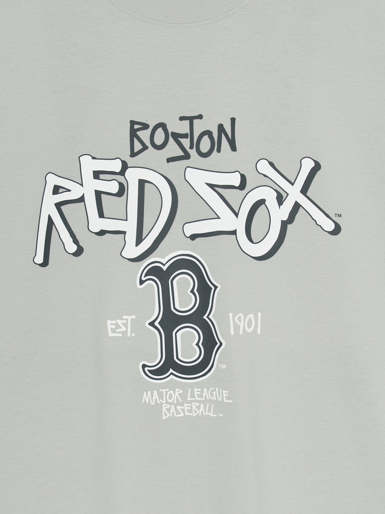 Áo Thun MLB Basic Big Logo Mega Overfit Functional Short Sleeve T-Shirt Boston Red Sox Grey