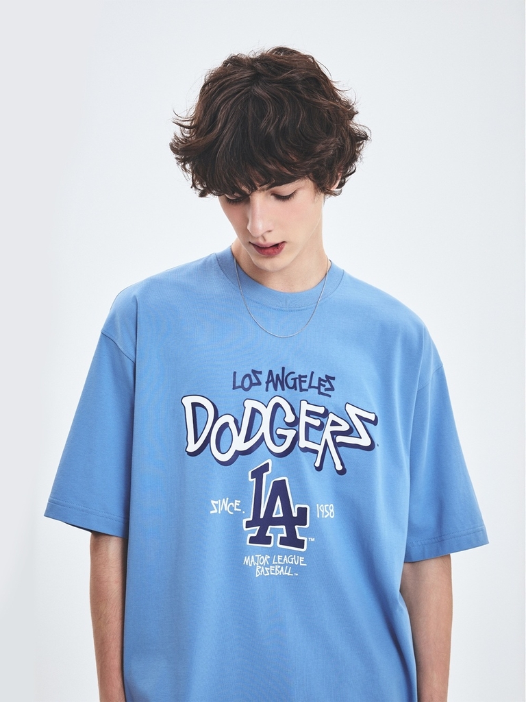 Áo Thun MLB Basic Big Logo Mega Overfit Functional Short Sleeve T-Shirt LA Dodgers Blue