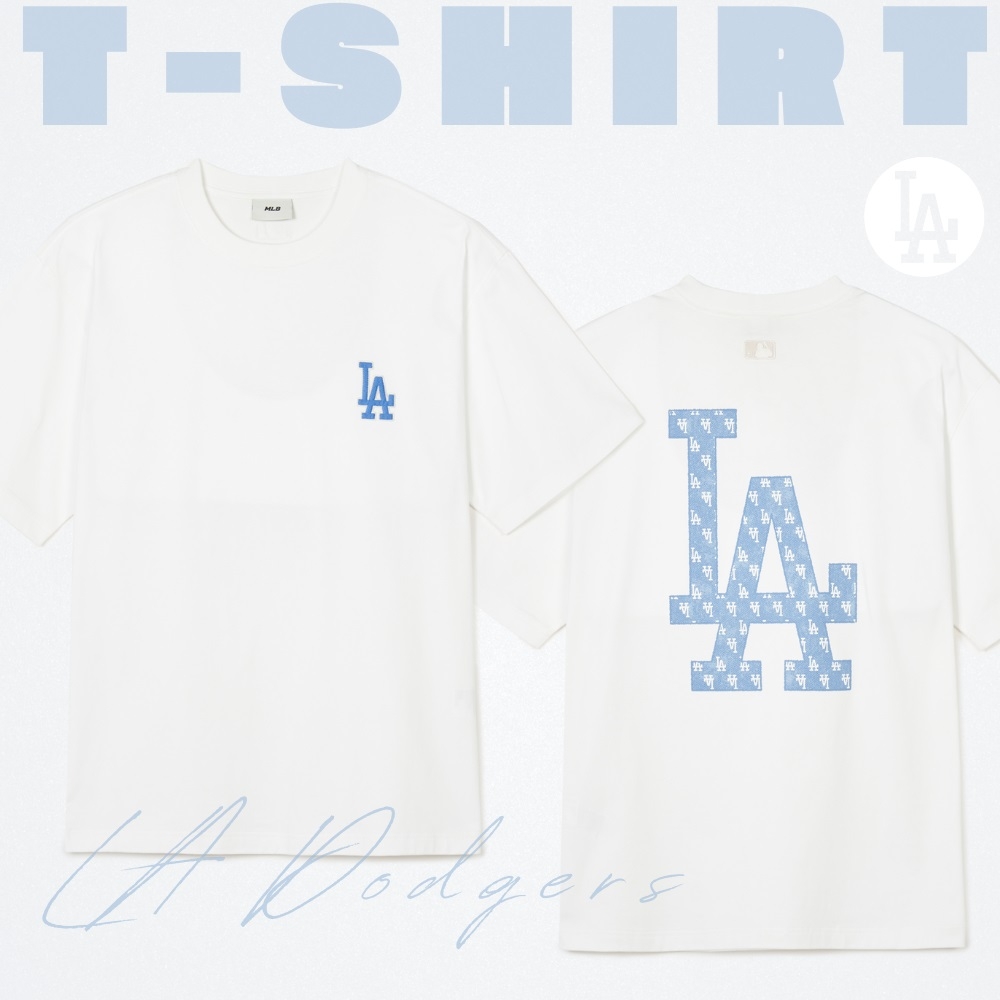 Áo Thun MLB Korea Denim Like Mono Big Lux LA Dodgers White