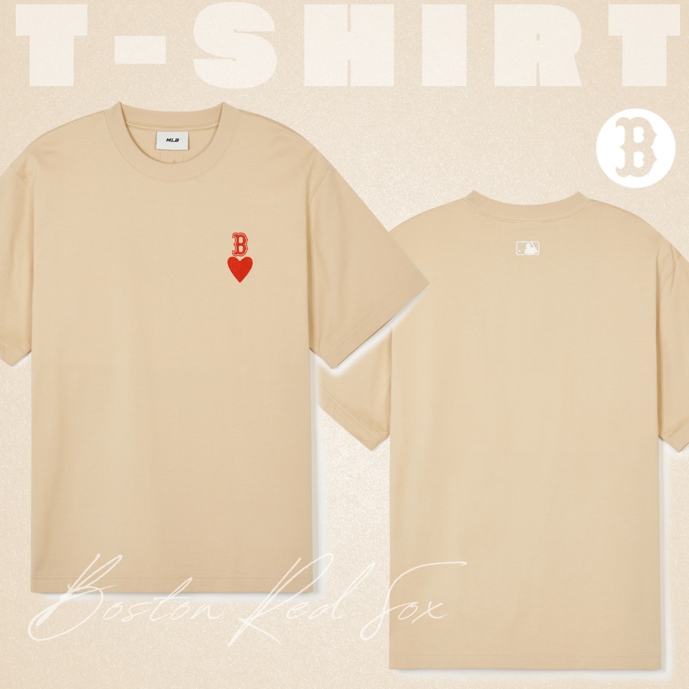 Áo Thun MLB Korea Heart Small Logo T-Shirt Boston Red Sox Beige