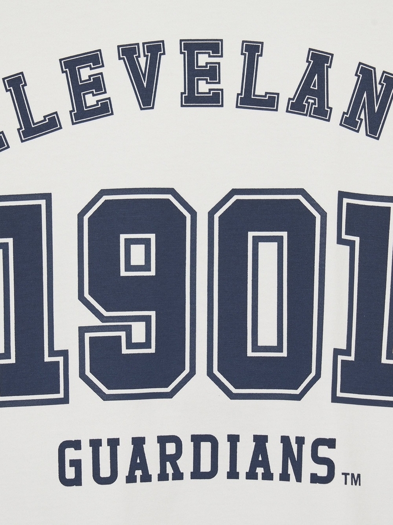Áo Thun MLB Korea Varsity Number Graphic Cleveland Guardians White