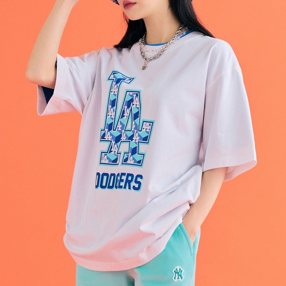 Áo Thun MLB Cube Clipping Monogram LA Dodgers White