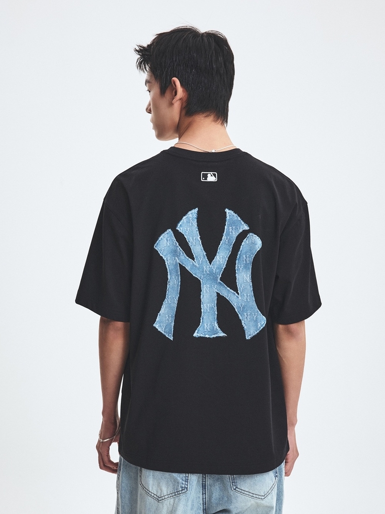 Áo Thun MLB Denim-like Mono Big Lux Overfit Short Sleeve T-shirt New York Yankees Black