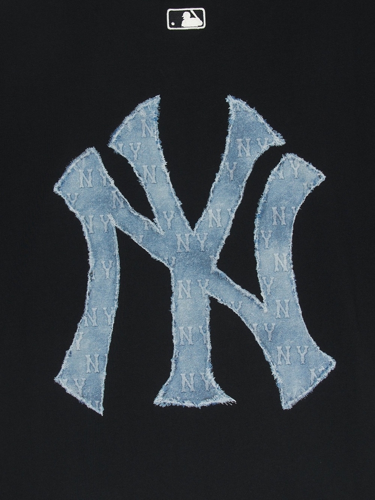 Áo Thun MLB Denim-like Mono Big Lux Overfit Short Sleeve T-shirt New York Yankees Black