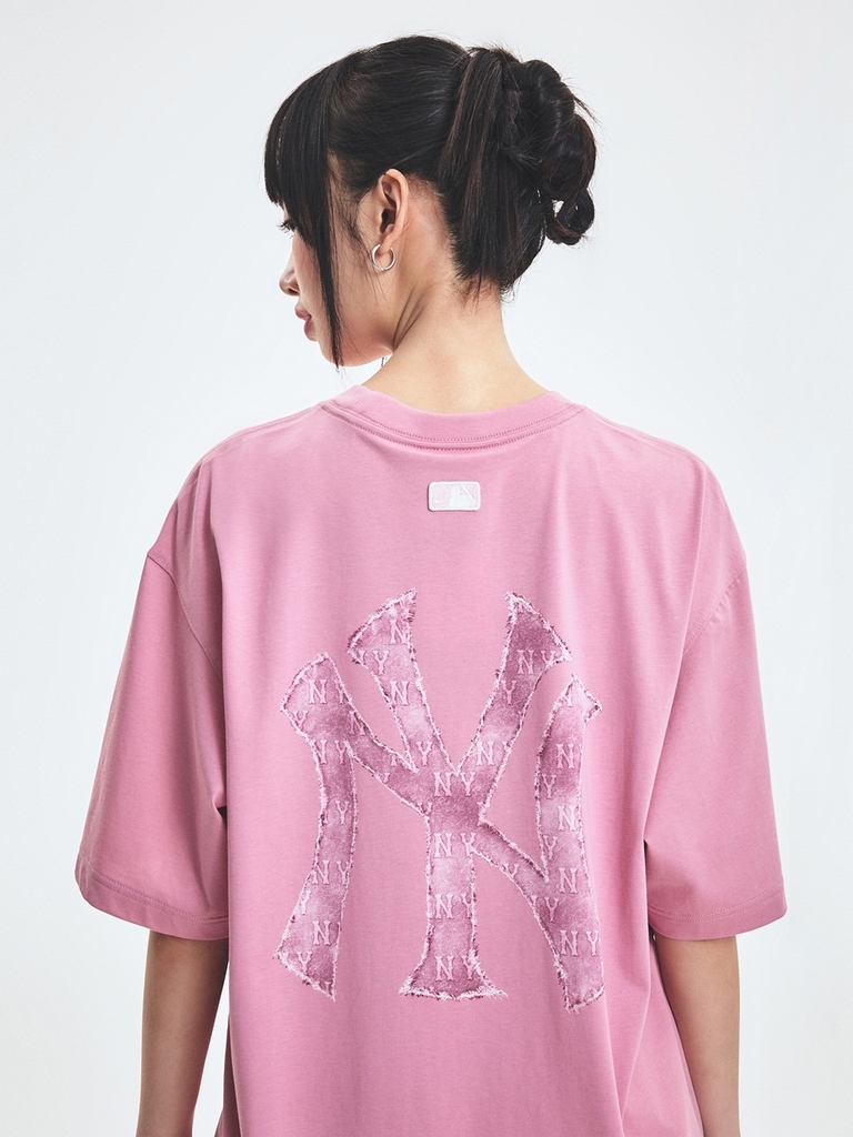 Áo Thun MLB Denim-like Mono Big Lux Short Sleeve T-shirt New York Yankees Pink