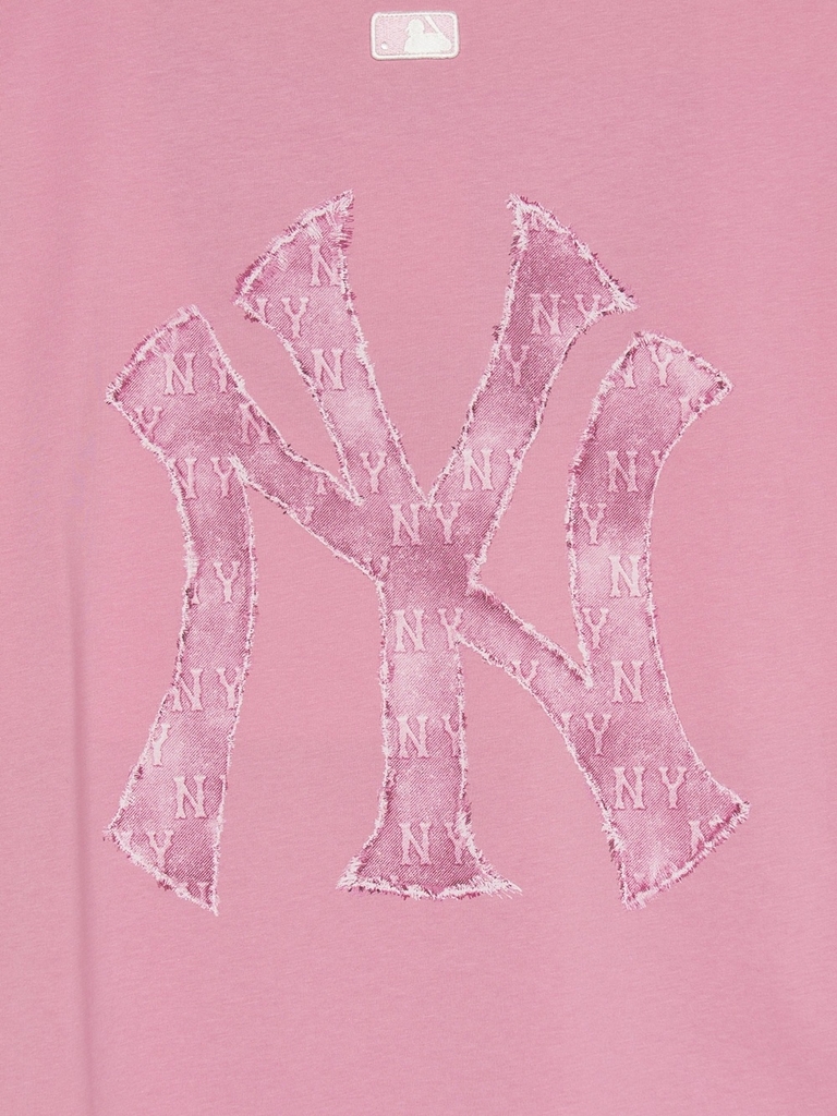 Áo Thun MLB Denim-like Mono Big Lux Short Sleeve T-shirt New York Yankees Pink