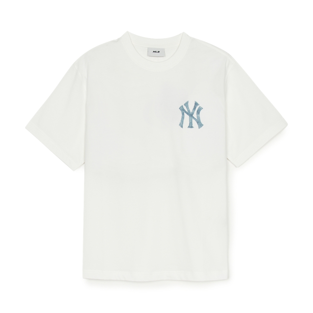 Áo Thun MLB Denim-like Mono Big Lux Short Sleeve T-shirt New York Yankees Ivory