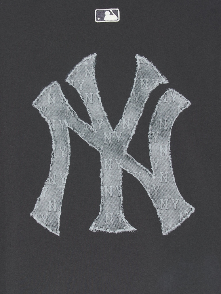 Áo Thun MLB Denim-like Mono Big Lux Overfit Short Sleeve T-shirt New York Yankees Grey