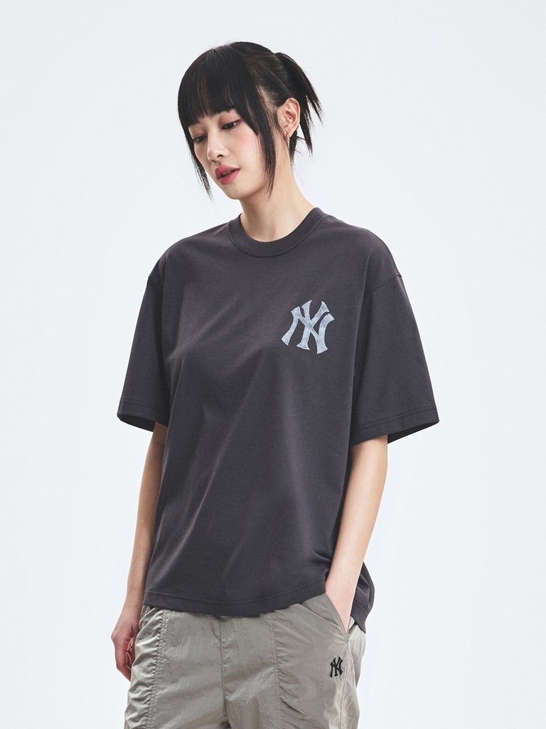 Áo Thun MLB Denim-like Mono Big Lux Overfit Short Sleeve T-shirt New York Yankees Grey