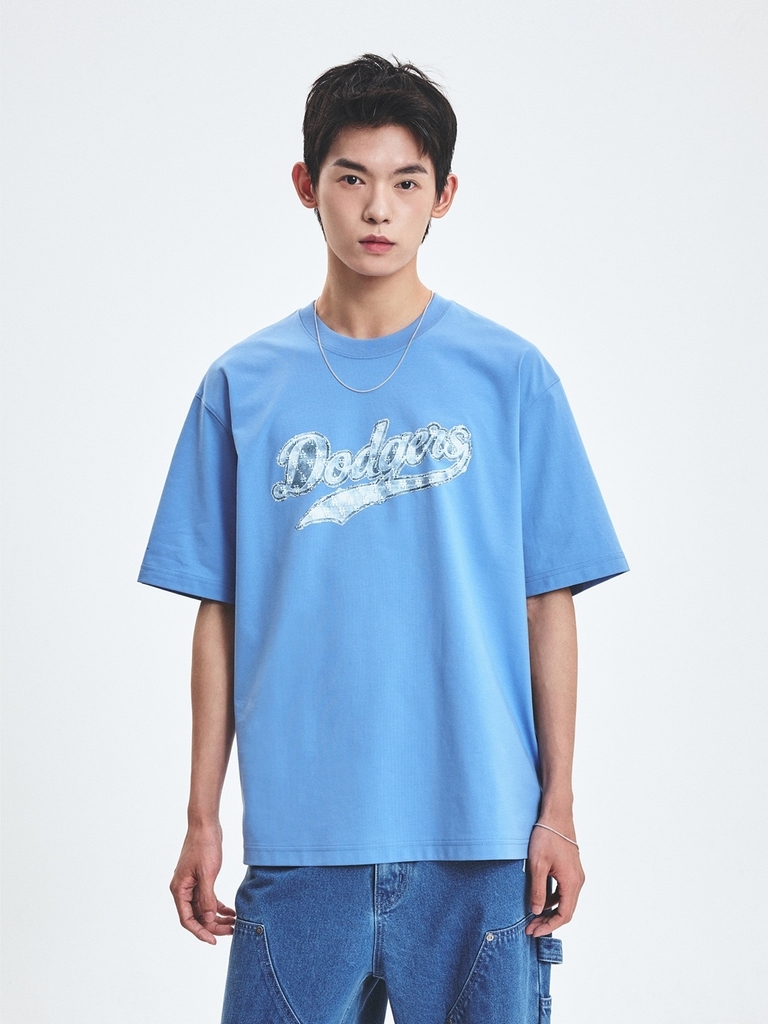 Áo Thun MLB Denim-like Big Lux Overfit Short Sleeve T-shirt LA Dodgers Blue