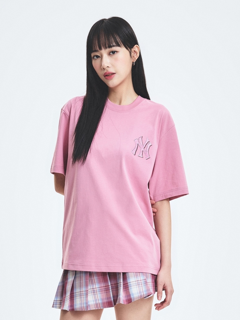 Áo Thun MLB Denim-like Monotive Overfit Short Sleeve T-shirt New York Yankees Pink