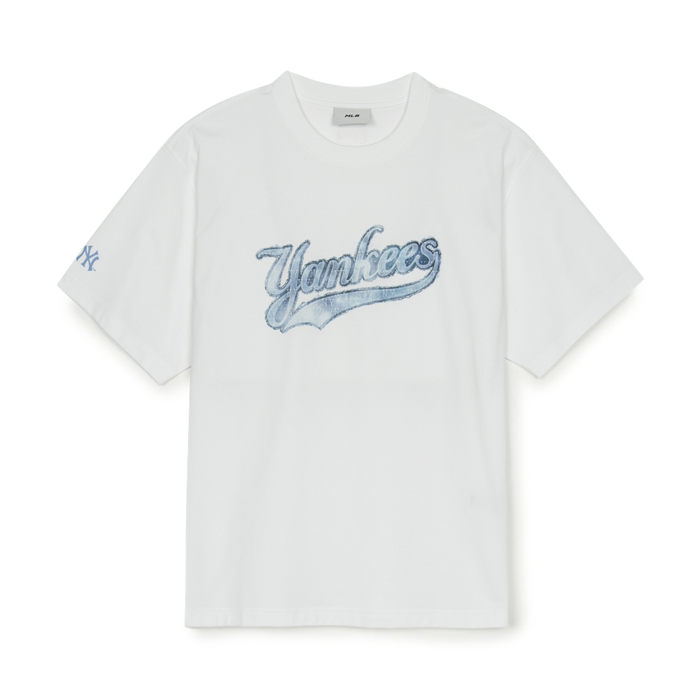 Áo Thun MLB Denim-like Big Lux Overfit Short Sleeve T-shirt New York Yankees White