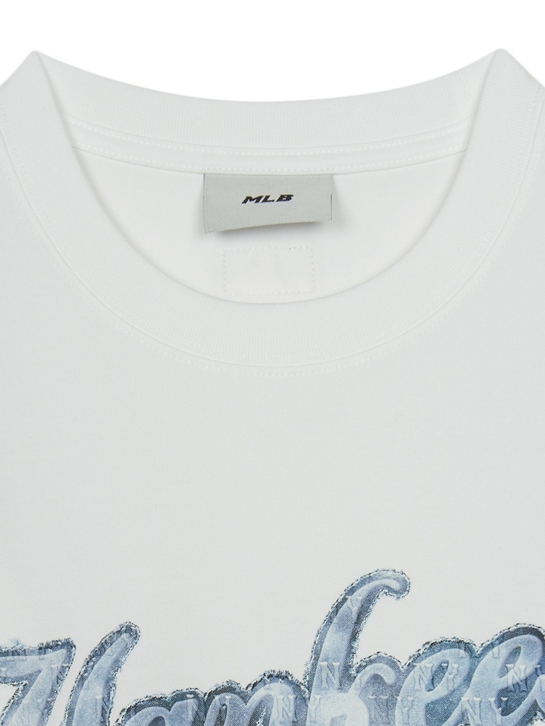 Áo Thun MLB Denim-like Big Lux Overfit Short Sleeve T-shirt New York Yankees White