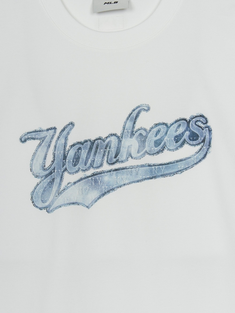 Áo Thun MLB Denim-like Big Lux Overfit Short Sleeve T-shirt New York Yankees White