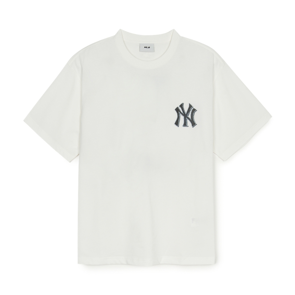 Áo Thun MLB Denim-like Monotive Overfit Short Sleeve T-shirt New York Yankees Ivory