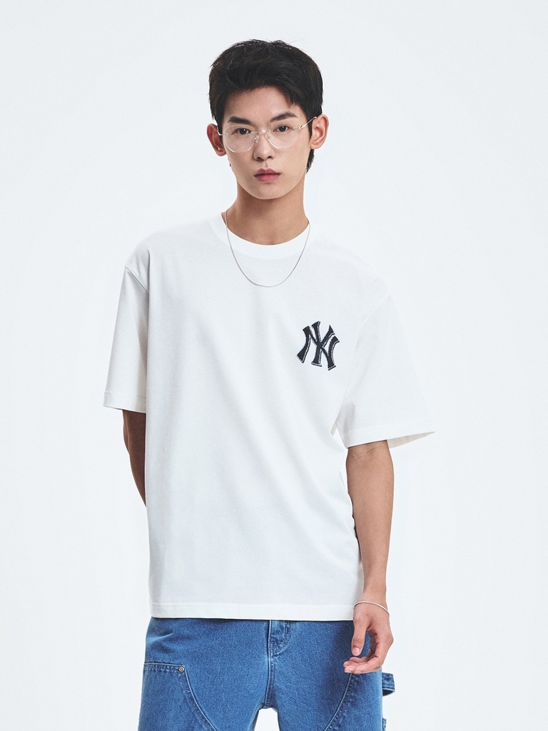 Áo Thun MLB Denim-like Monotive Overfit Short Sleeve T-shirt New York Yankees Ivory