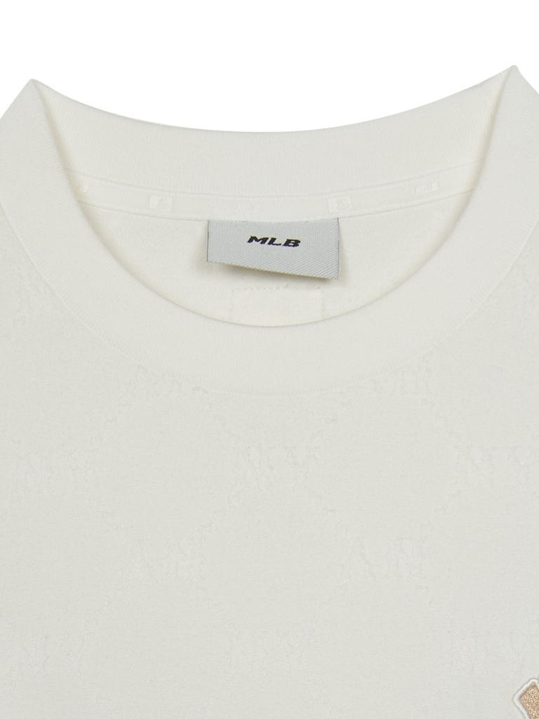 Áo Thun MLB Dia Mono Tonton Jacquard Overfit Short Sleeve T-Shirt New York Yankees Ivory