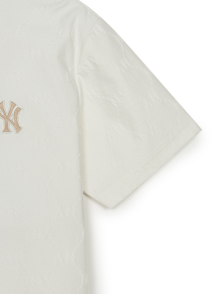 Áo Thun MLB Dia Mono Tonton Jacquard Overfit Short Sleeve T-Shirt New York Yankees Ivory