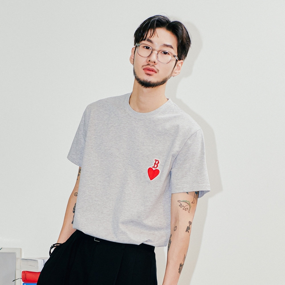 Áo Thun MLB Heart Small Logo Comfortable Fit Boston Red Sox Melange Grey
