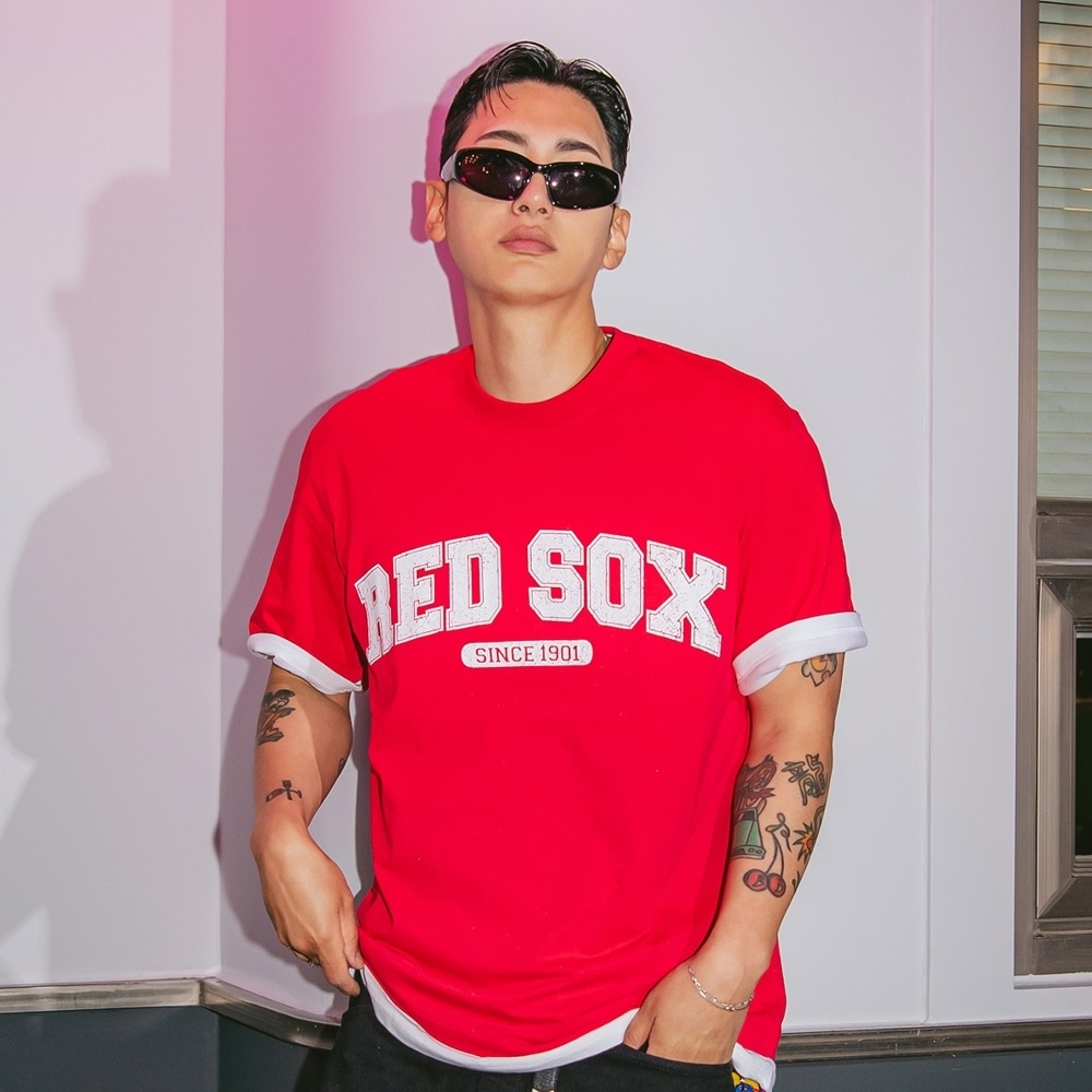 Áo Thun MLB Korea Varsity Logo Boston Red Sox L.Red