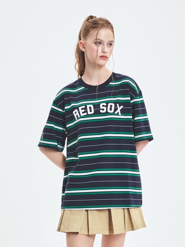 Áo Thun MLB Varsity Stripe Overfit Short Sleeve T-Shirt Boston Red Sox Navy