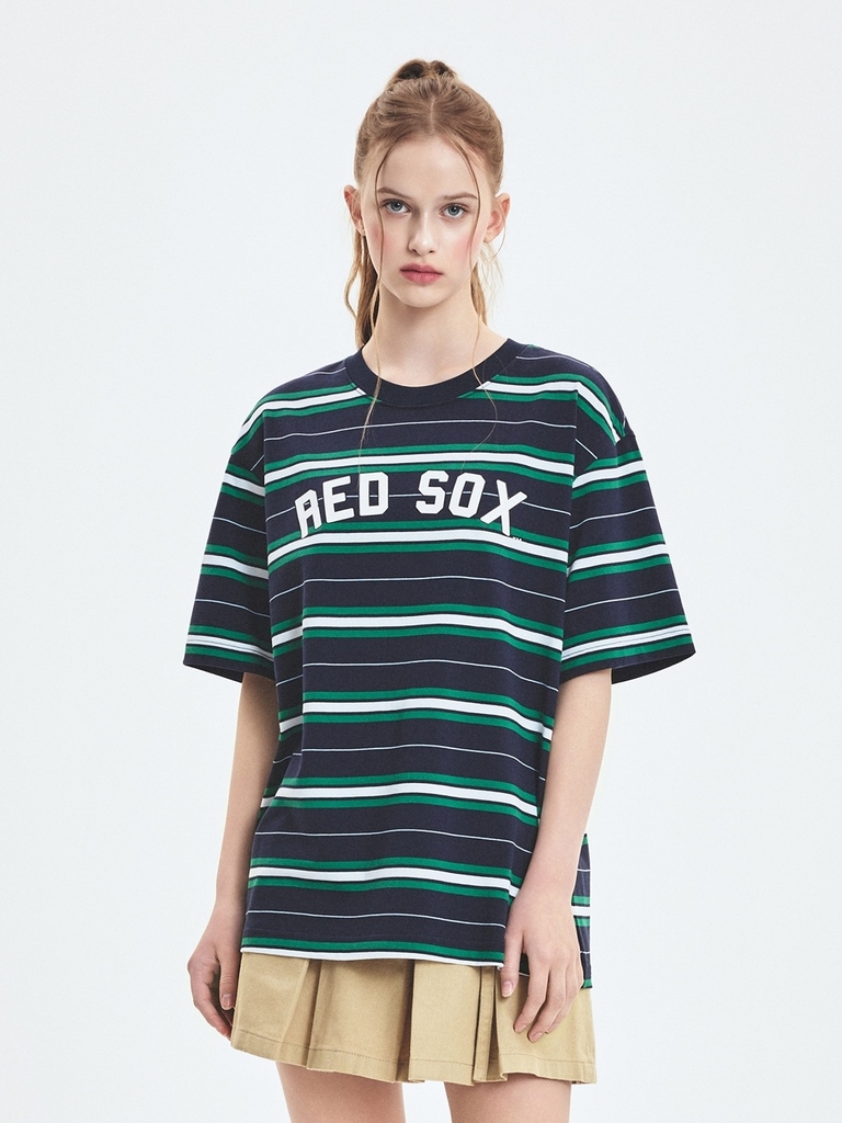 Áo Thun MLB Varsity Stripe Overfit Short Sleeve T-Shirt Boston Red Sox Navy