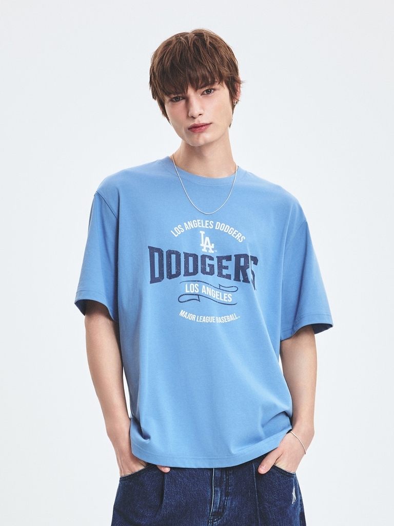 Áo Thun MLB Varsity Vintage Color Graphic Overfit Short Sleeve T-Shirt LA Dodgers Blue