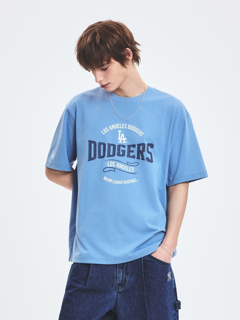 Áo Thun MLB Varsity Vintage Color Graphic Overfit Short Sleeve T-Shirt LA Dodgers Blue