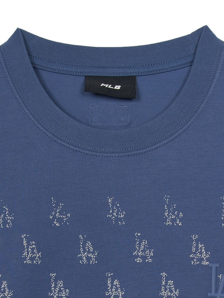 Áo Thun MLB Vintage Mono Full-Panel Pattern Overfit Short-Sleeve T-Shirt LA Dodgers Indigo