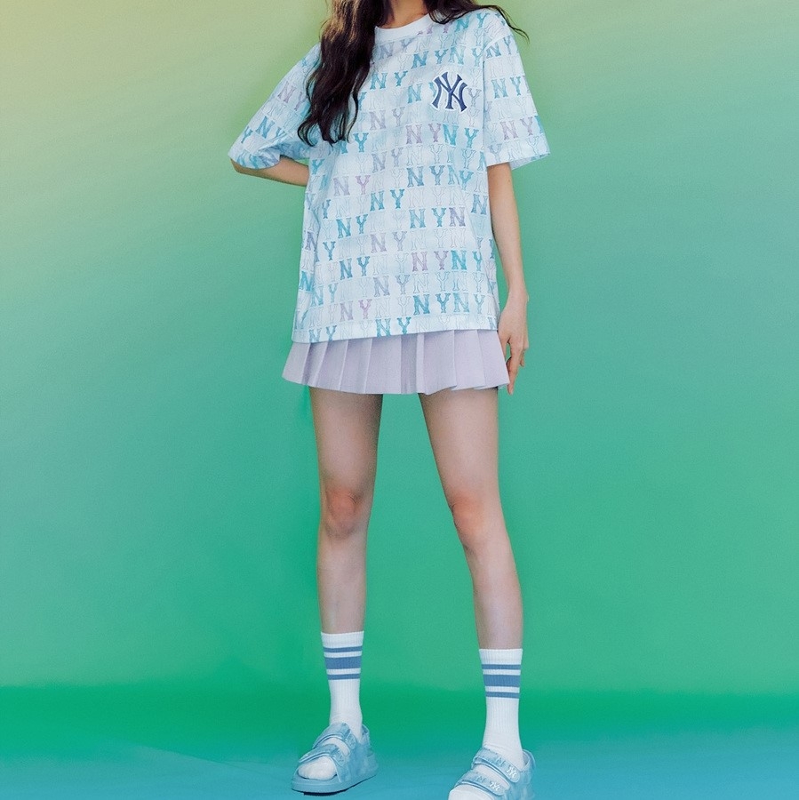 Áo thun MLB Water Monogram Full Pattern Short Sleeve New York Yankees White