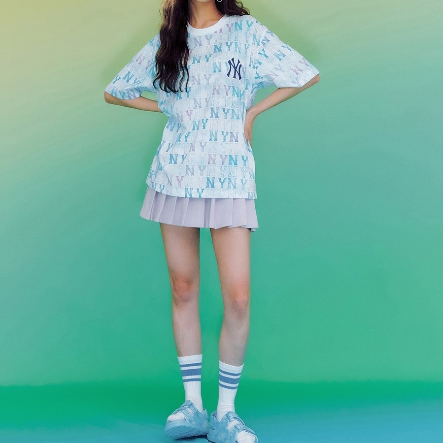 Áo thun MLB Water Monogram Full Pattern Short Sleeve New York Yankees White