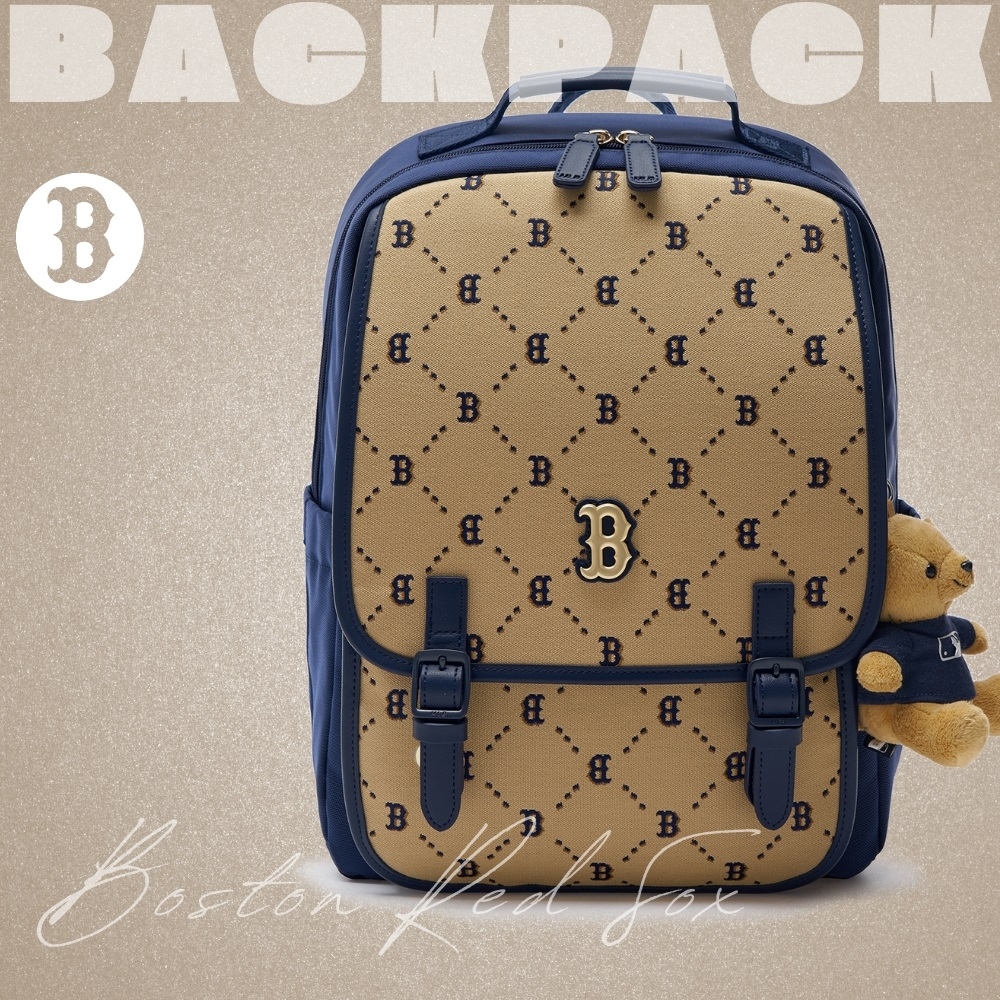 Balo MLB Korea Diamond Monogram Jacquard Cute Bear Boston Red Sox Beige
