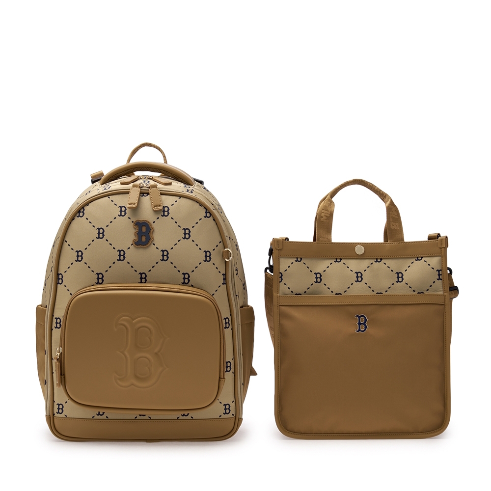 Balo MLB Korea Newlux Mono Backpack Set Boston Red Sox Beige
