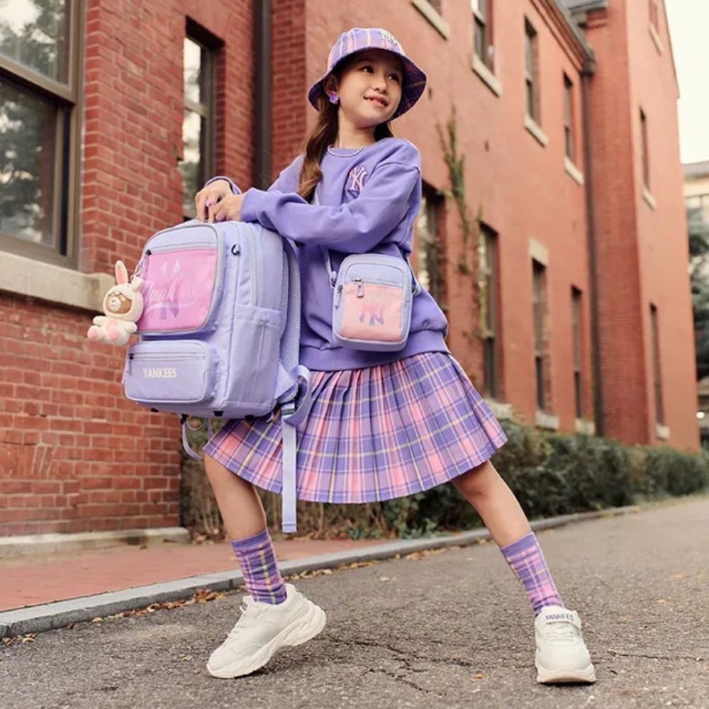 Balo MLB [KIDS] Backpack Children's School Bag Set New York Yankees Violet