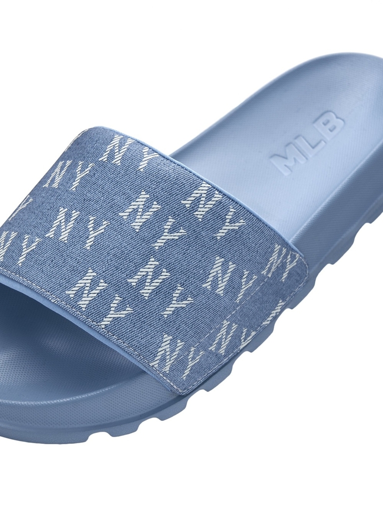 Dép MLB Mounder Denim Monogram Slide New York Yankees Blue