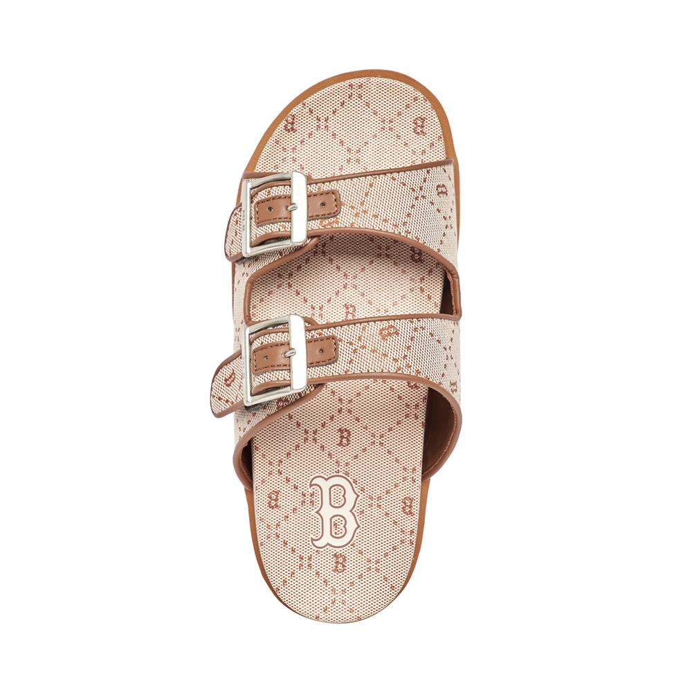 Dép MLB Double Slide Jacquard Diamond Monogram Boston Red Sox Beige