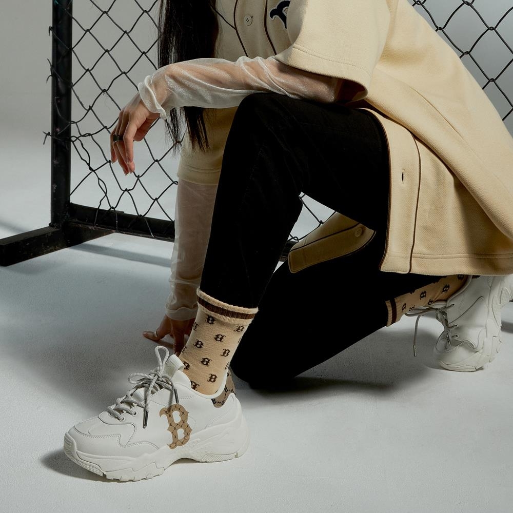 Giày MLB BigBall Chunky Mono Heel Boston Red Sox D.Beige